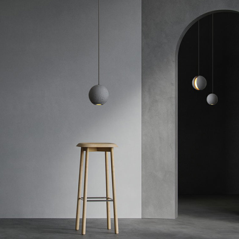 Mini Ball Cement Pendant Light Simplicity Novelty Grey LED Hanging Lamp for Bedroom