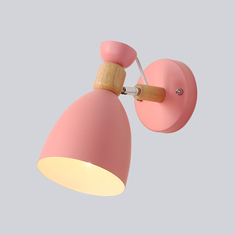 Geometric Wall Mounted Reading Light Macaron Metal 1-Light Wall Sconce Lighting with Wood Deco
