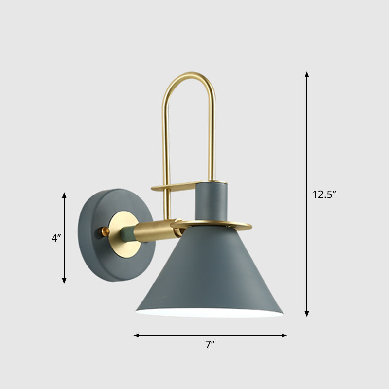 Metal Conical Wall Mount Lamp Modern 1-Bulb Wall Light Fixture with Arched Arm in Brass