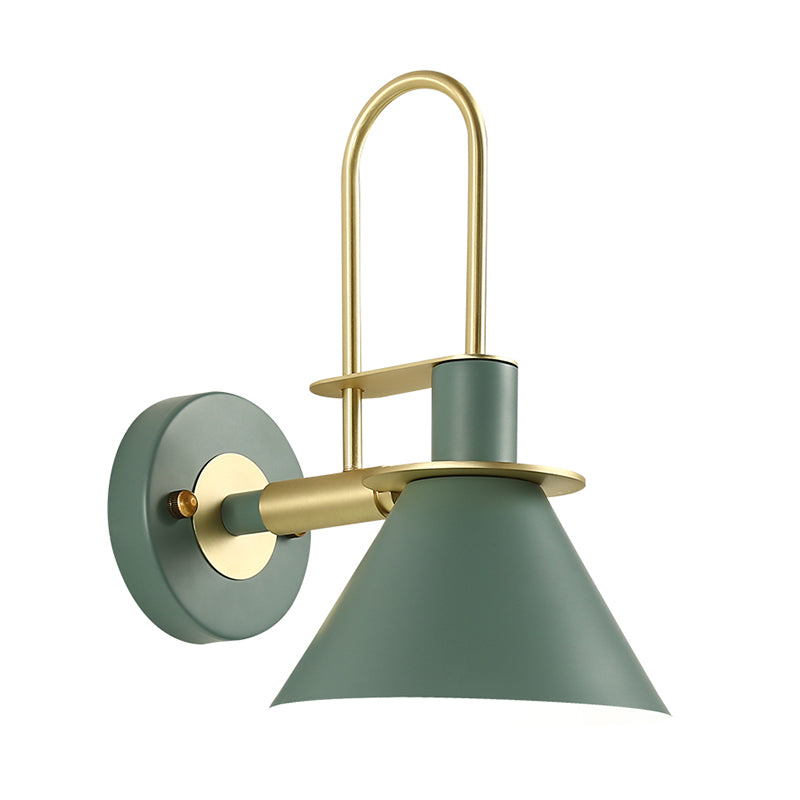 Metal Conical Wall Mount Lamp Modern 1-Bulb Wall Light Fixture with Arched Arm in Brass