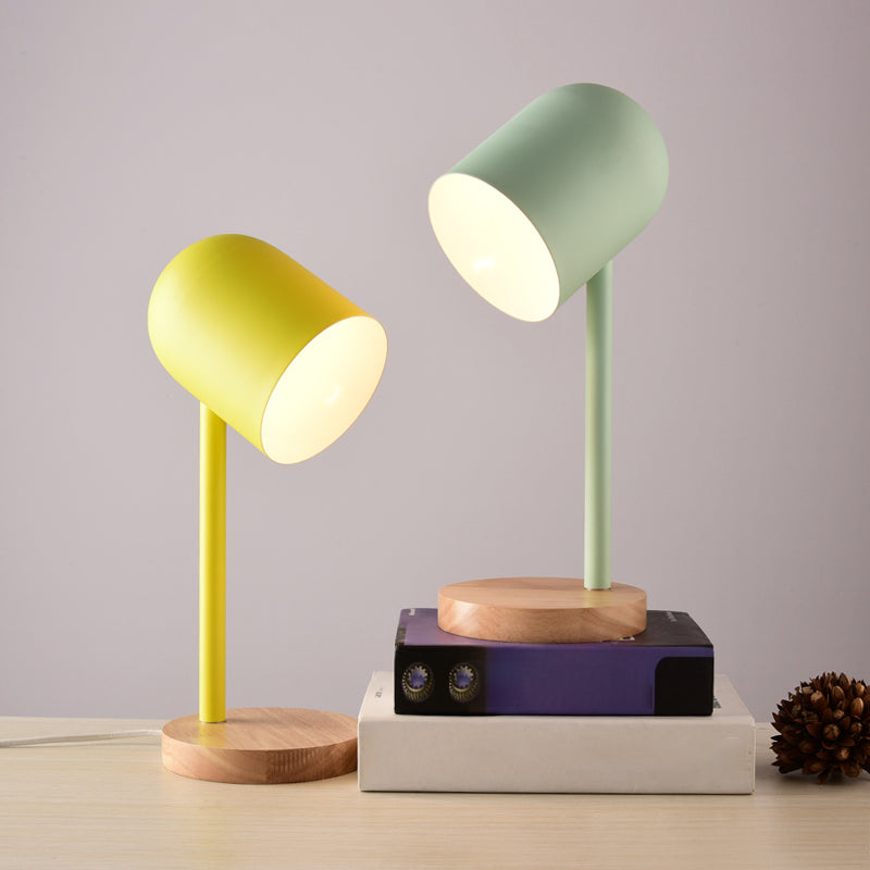 Macaron allongé Dôme Light Stand Metal 1 lampe de table de la tête de la tête avec base en bois
