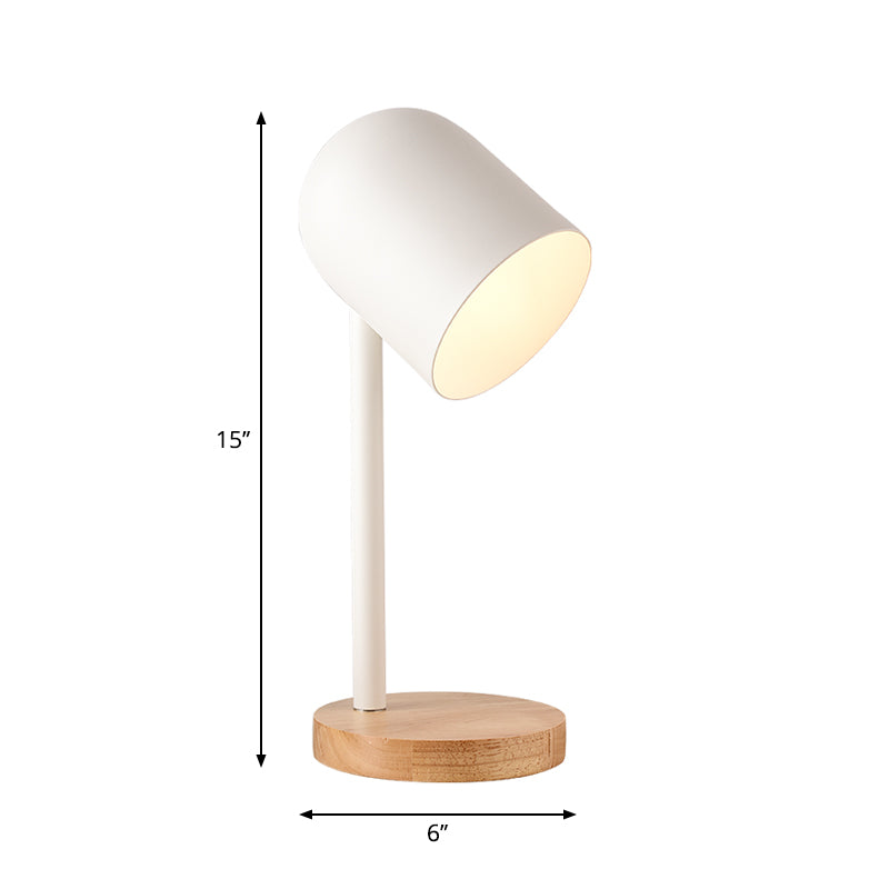 Macaron Elongated Dome Nightstand Light Metal 1 Head Bedroom Table Lamp with Wooden Base