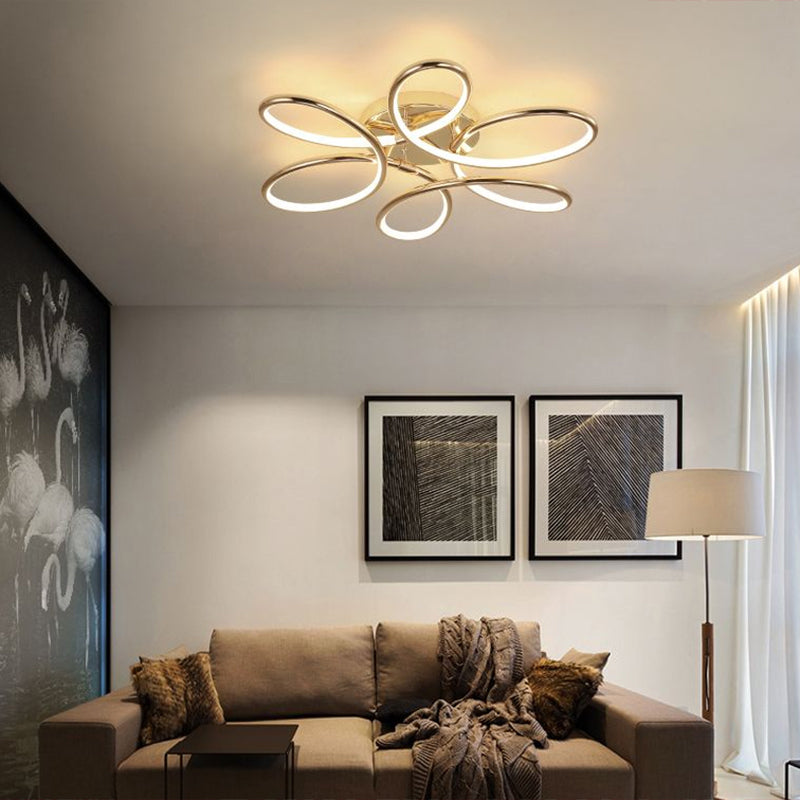 Gold Flower LED Flush Mount Lamp Simplicity Metal Semi Flush Ceiling Light Fixture