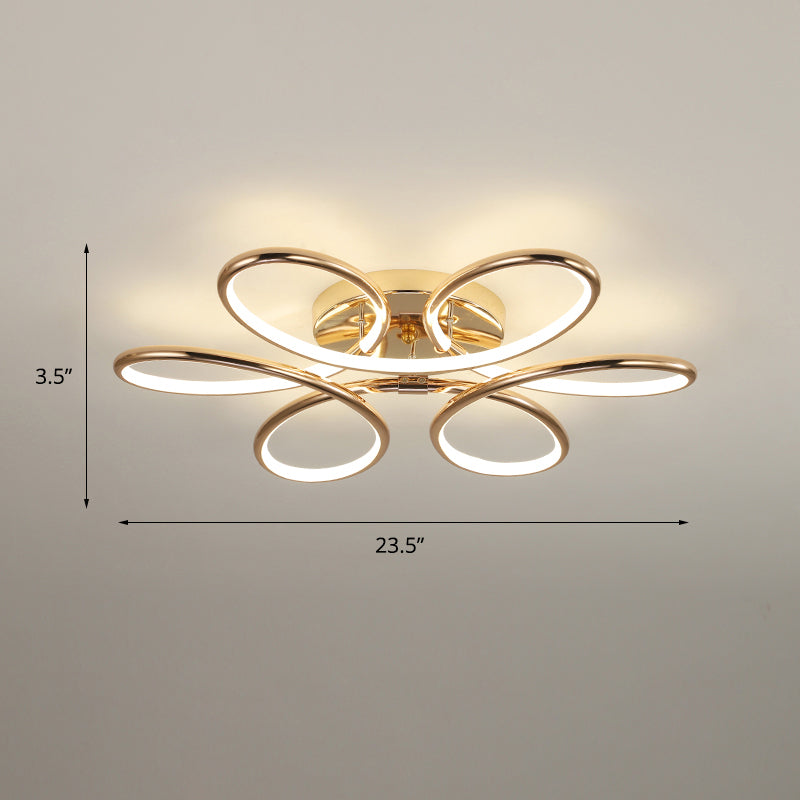 Gold Flower LED Flush Mount Lamp Simplicity Metal Semi Flush Ceiling Light Fixture