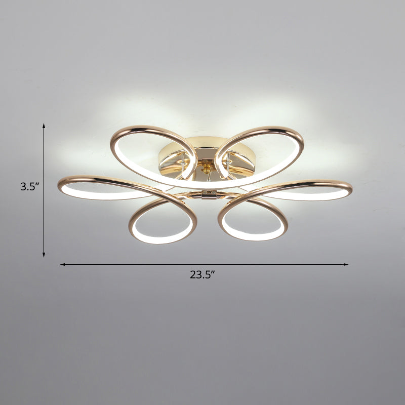 Gold Flower LED Flush Mount Lamp Simplicity Metal Semi Flush Ceiling Light Fixture