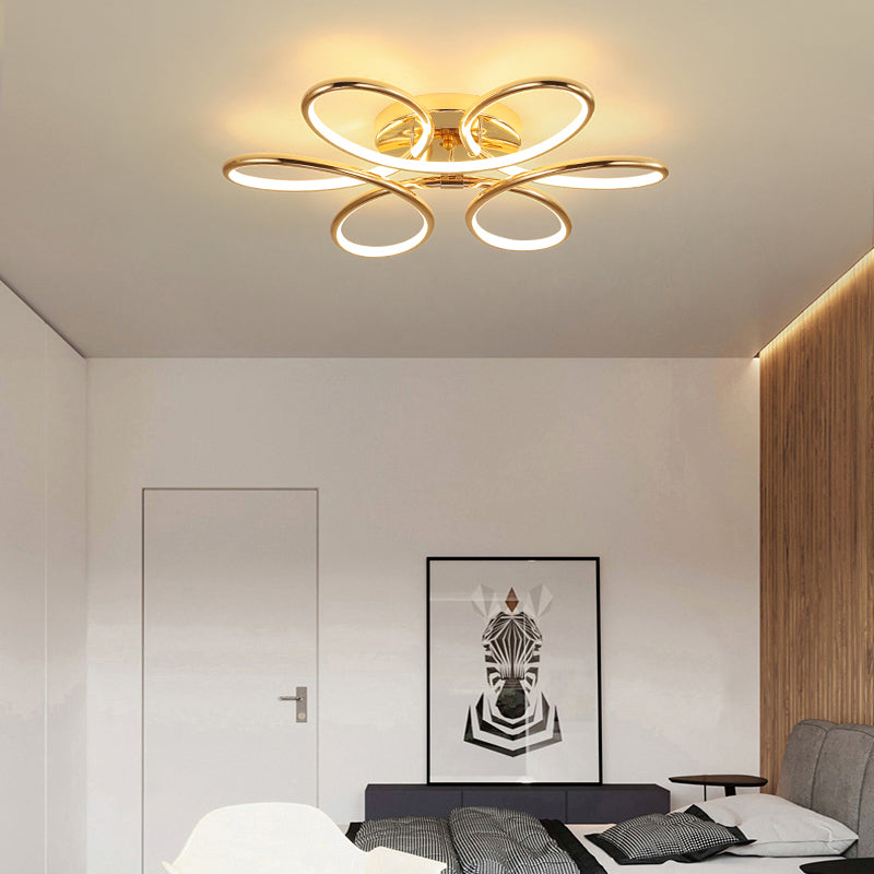 Gold Flower LED Flush Mount Lamp Simplicity Metal Semi Flush Ceiling Light Fixture