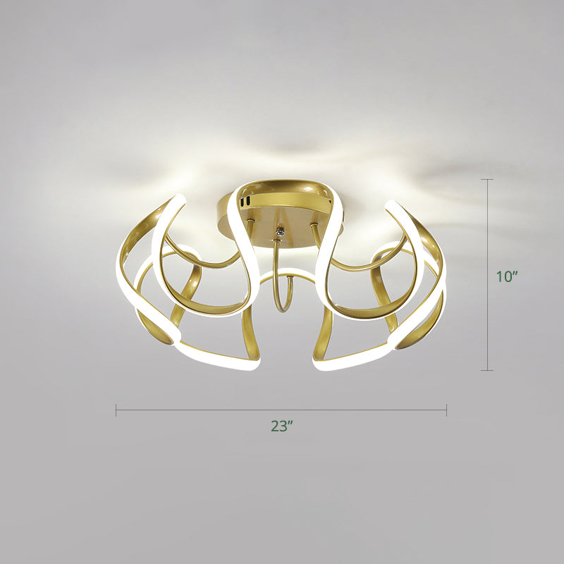 Metal Floral Curves Ceiling Lighting Minimalistic LED Semi Flush Light for Bedroom