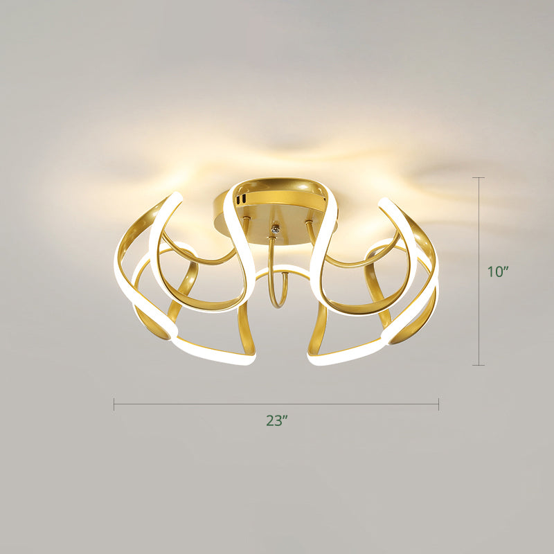 Metal Floral Curves Ceiling Lighting Minimalistic LED Semi Flush Light for Bedroom