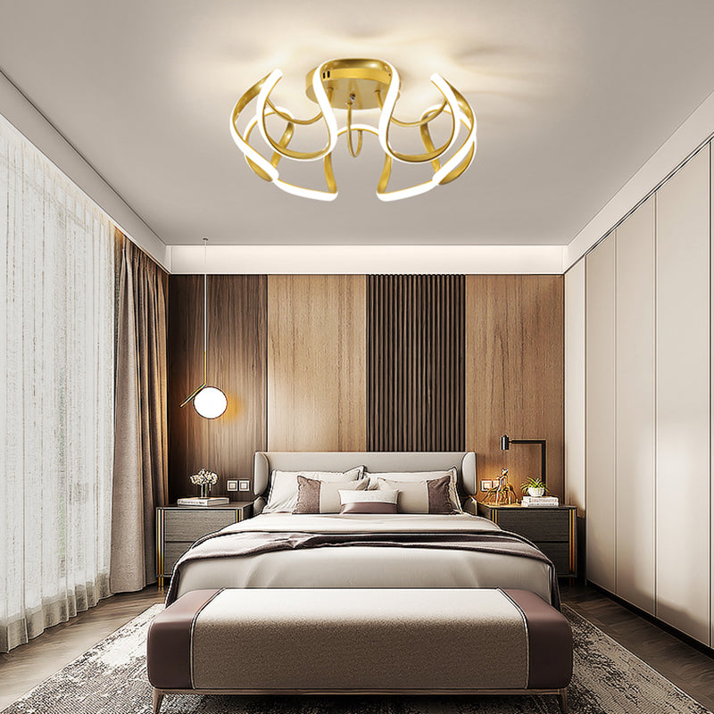 Metal Floral Curves Ceiling Lighting Minimalistic LED Semi Flush Light for Bedroom