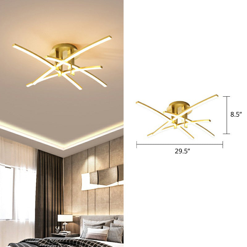 Crossed Rod Flush Mount Ceiling Light Simple Metal Bedroom LED Flush Light Fixture