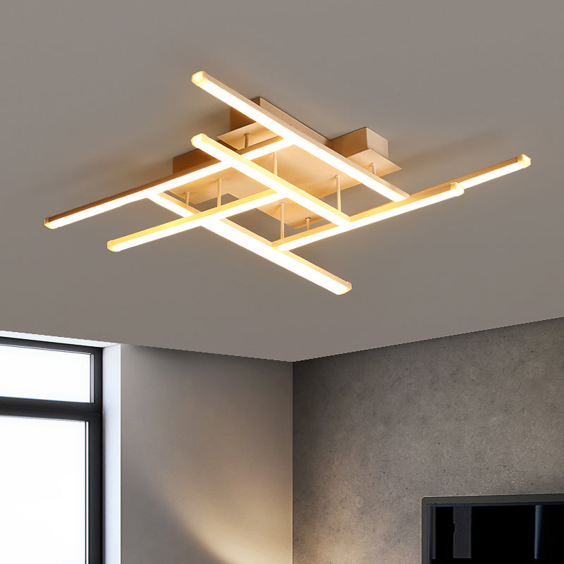Criss-Cross Metal Ceiling Fixture Simplicity Gold Finish LED Semi Flush Mounted Light