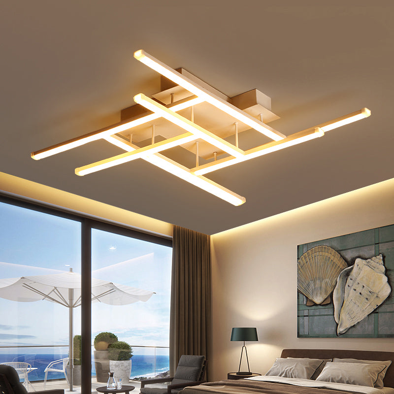 Criss-Cross Metal Ceiling Fixture Simplicity Gold Finish LED Semi Flush Mounted Light