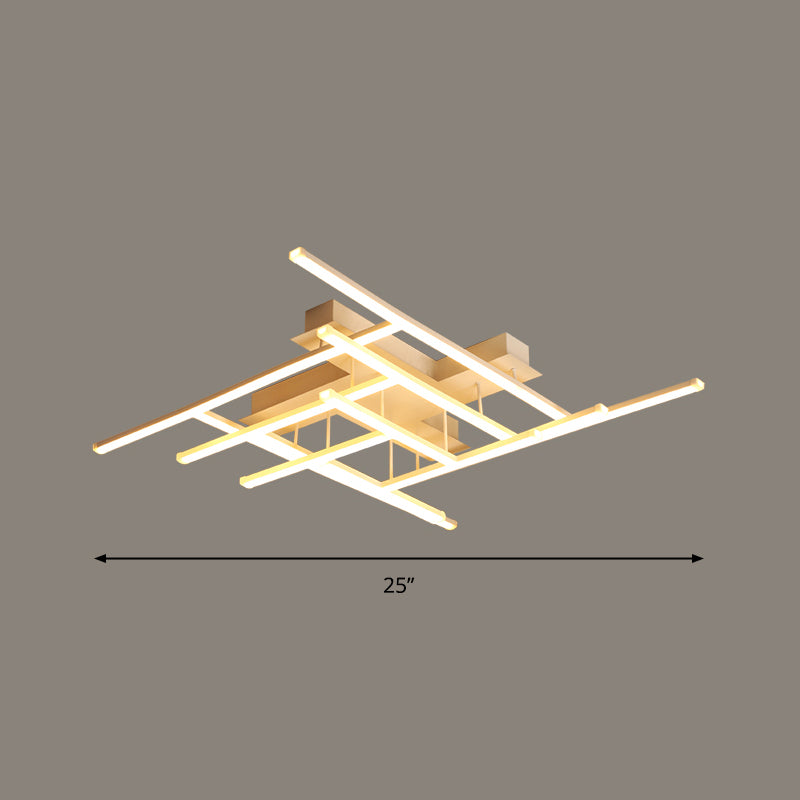 Criss-Cross Metal Ceiling Fixture Simplicity Gold Finish LED Semi Flush Mounted Light