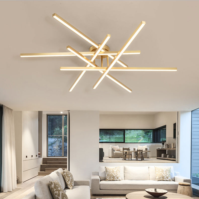 Aluminum Line Art Semi Mount Lighting Minimalist Metal LED Ceiling Flush Light for Bedroom