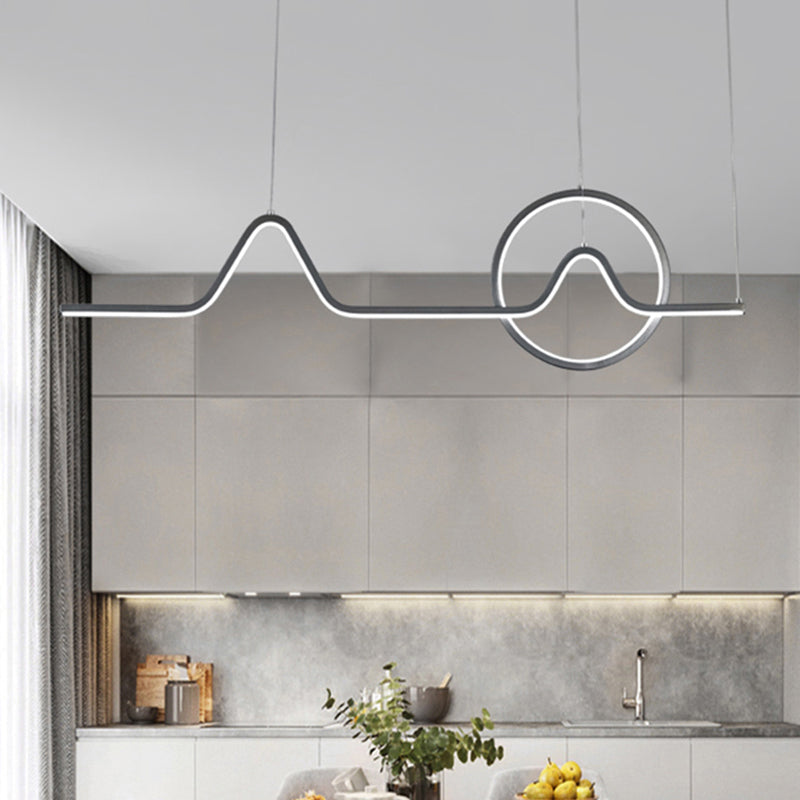 Artistic Sunrise Mountain Scenery Pendant Lighting Metal Dining Room LED Linear Island Light