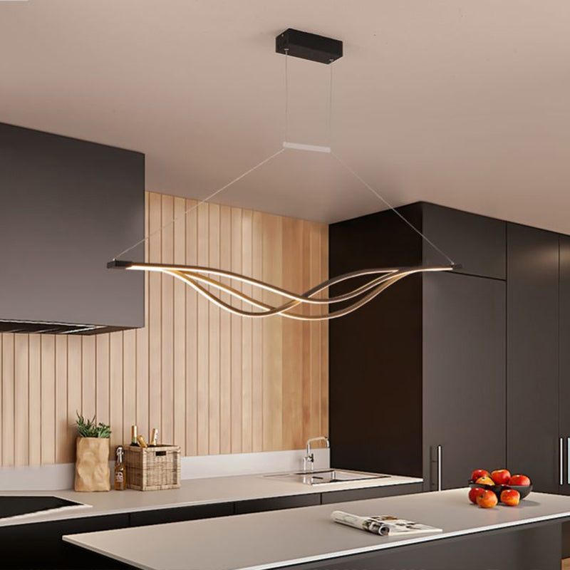 Metal Wave Shaped Island Light Fixture Minimalist LED Hanging Lamp for Dining Room