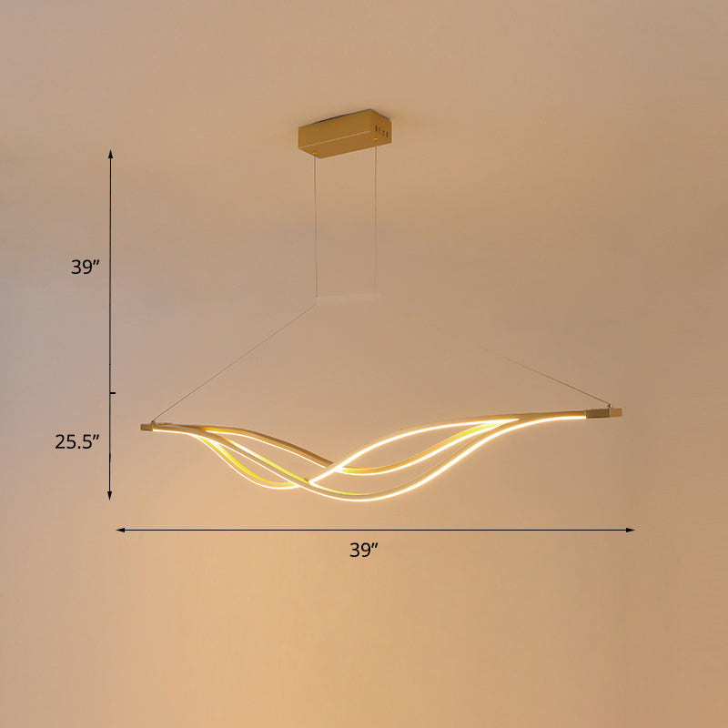 Metal Wave Shaped Island Light Fixture Minimalist LED Hanging Lamp for Dining Room