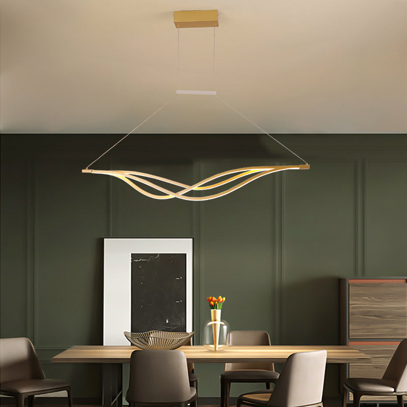 Luminaire île en forme d'onde en métal lampe à suspension à LED minimaliste pour salle à manger