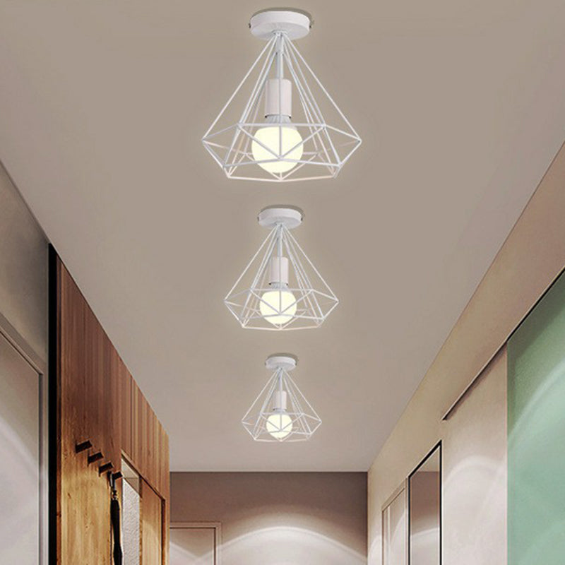 Single-Bulb Ceiling Fixture Vintage Iron Wire Geometric Flush Mount Lighting for Aisle