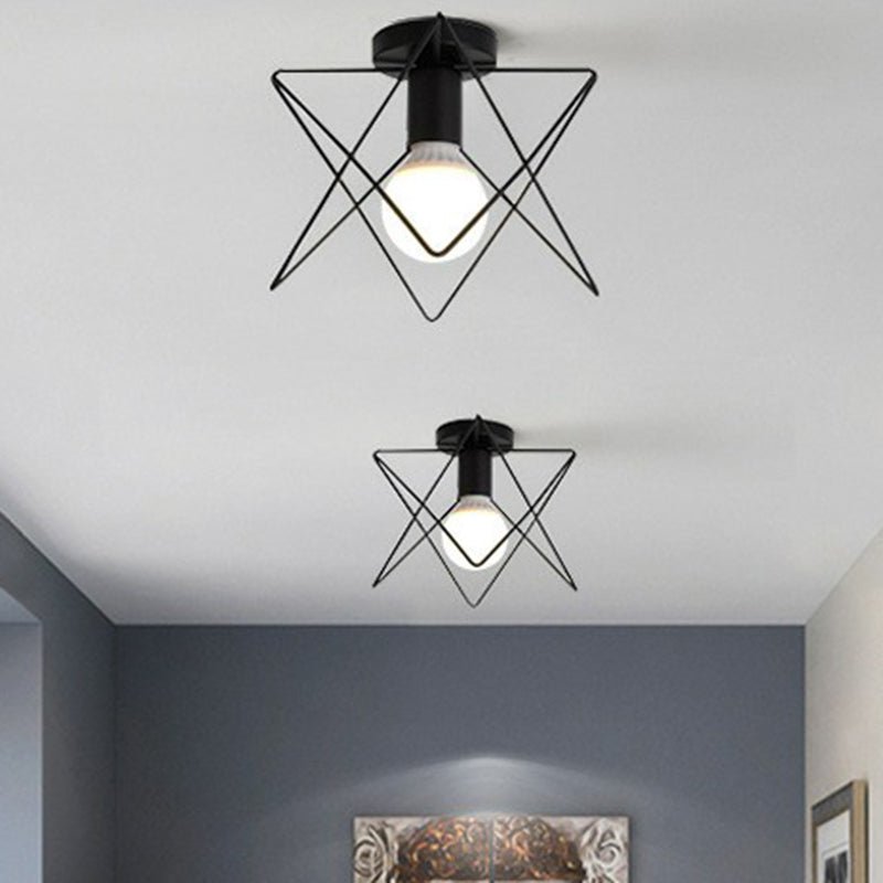Single-Bulb Ceiling Fixture Vintage Iron Wire Geometric Flush Mount Lighting for Aisle
