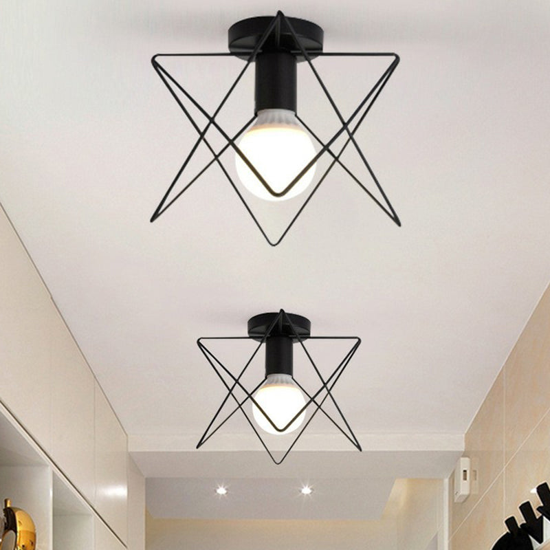 Single-Bulb Ceiling Fixture Vintage Iron Wire Geometric Flush Mount Lighting for Aisle