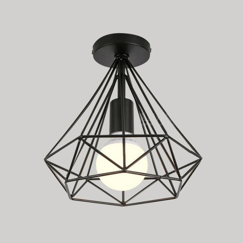 Single-Bulb Ceiling Fixture Vintage Iron Wire Geometric Flush Mount Lighting for Aisle