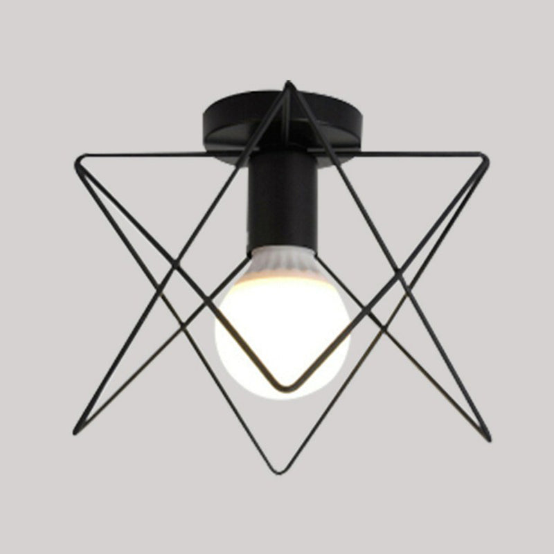 Single-Bulb Ceiling Fixture Vintage Iron Wire Geometric Flush Mount Lighting for Aisle