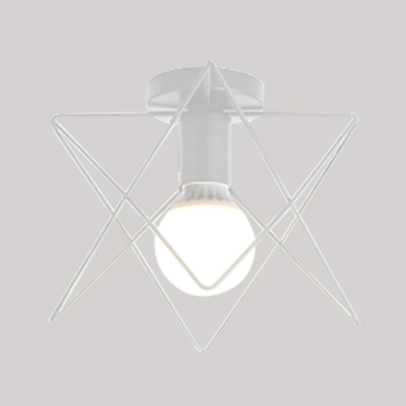 Single-Bulb Ceiling Fixture Vintage Iron Wire Geometric Flush Mount Lighting for Aisle