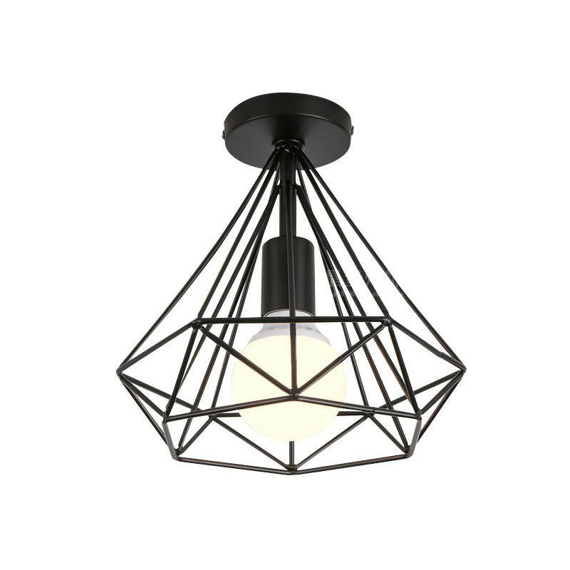 Single-Bulb Ceiling Fixture Vintage Iron Wire Geometric Flush Mount Lighting for Aisle