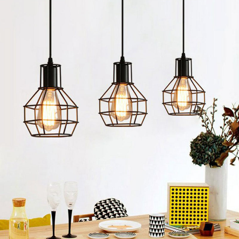 Wire Cage Bedside Pendant Light Fixture Industrial Metal 1-Light Black Hanging Lamp Kit