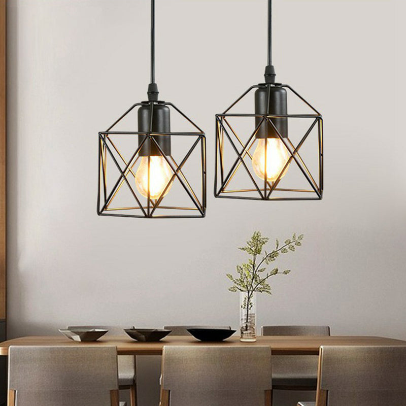 Wire Cage Bedside Pendant Light Fixture Industrial Metal 1-Light Black Hanging Lamp Kit