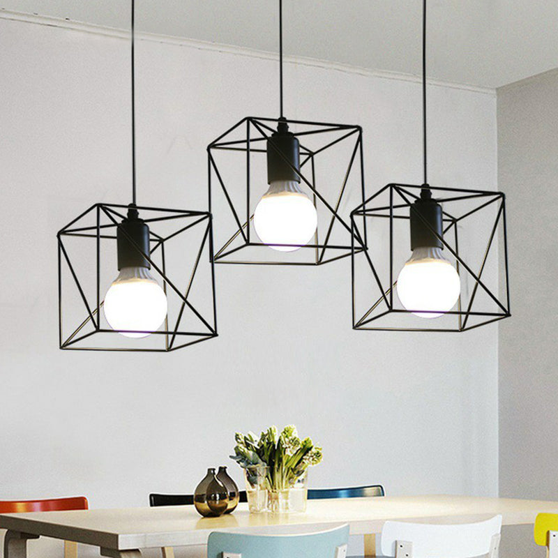 Wire Cage Bedside Pendant Light Fixture Industrial Metal 1-Light Black Hanging Lamp Kit