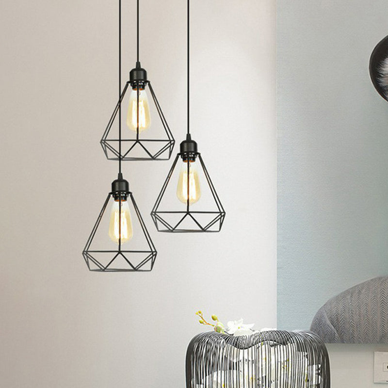 Wire Cage Bedside Pendant Light Fixture Industrial Metal 1-Light Black Hanging Lamp Kit