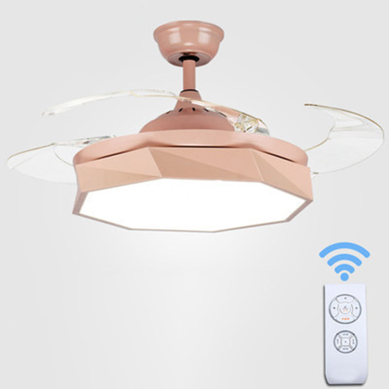 4-Blade Acrylic Octagon Hanging Fan Lamp Macaron 42" Wide LED Semi Flush Light with Remote