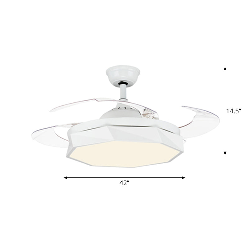 4-Blade Acrylic Octagon Hanging Fan Lamp Macaron 42" Wide LED Semi Flush Light with Remote