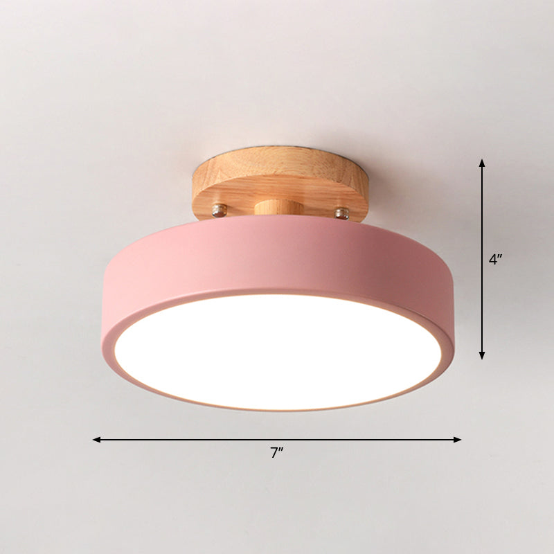 Corridor LED Ceiling Light Simplicity Wood Semi Flush Mount Lighting with Round Acrylic Shade
