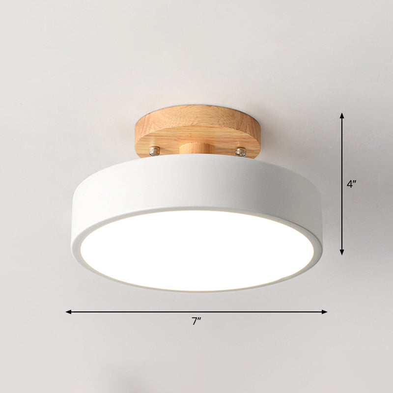 Gang LED-plafondlamp Eenvoud Houten semi-inbouwverlichting met ronde acrylkap