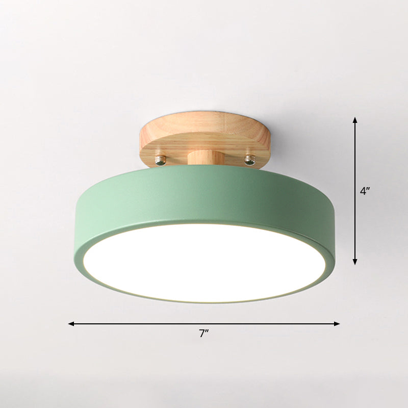 Gang LED-plafondlamp Eenvoud Houten semi-inbouwverlichting met ronde acrylkap