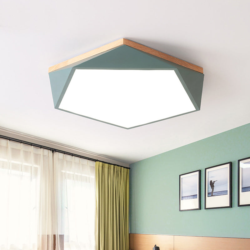 Geometric Bedroom Ceiling Mounted Light Acrylic Macaron LED Flush Mount Lighting with Wood Decoration
