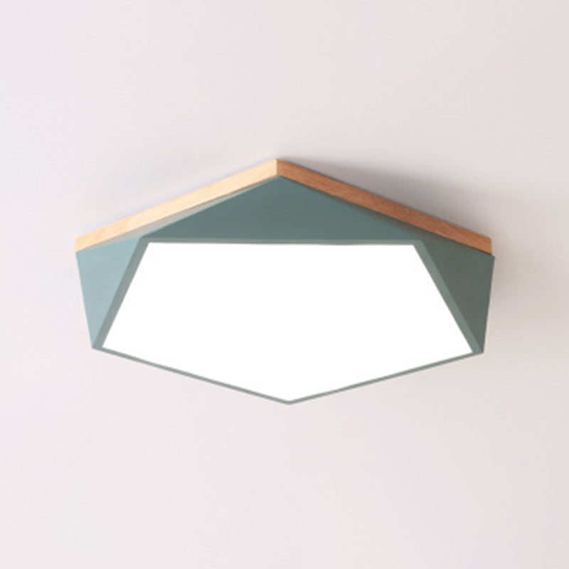 Geometric Bedroom Ceiling Mounted Light Acrylic Macaron LED Flush Mount Lighting with Wood Decoration