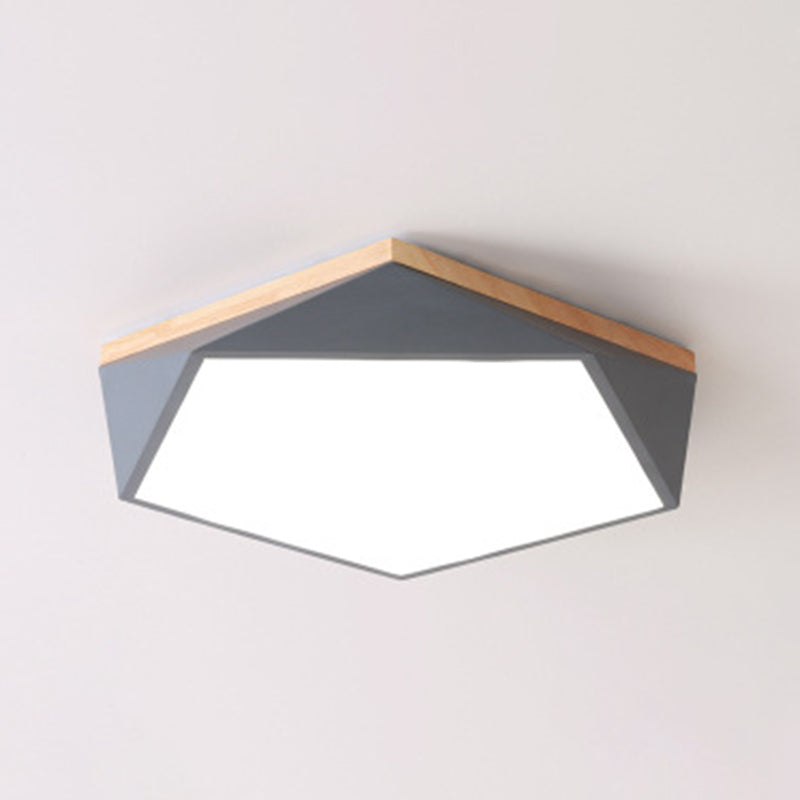 Geometric Bedroom Ceiling Mounted Light Acrylic Macaron LED Flush Mount Lighting with Wood Decoration