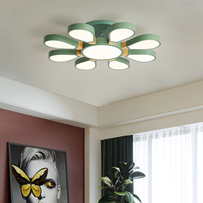 Living Room LED Ceiling Lamp Nordic Style Semi Flush Mount Light with Petal Acrylic Shade