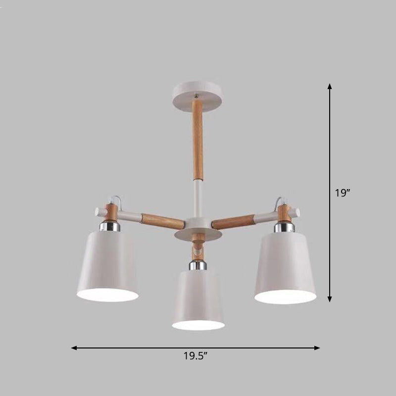 Chandelier de macaron à pendentif radial en bois avec nuance en métal conique pour le salon