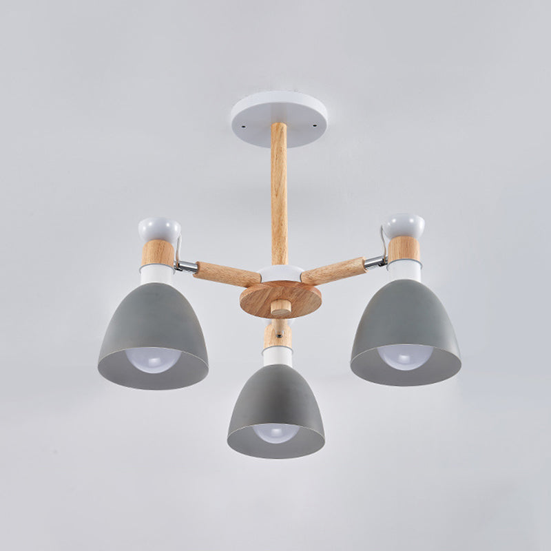 Macaron Style Bell Chandelier Lighting Metal Bedroom Hanging Light avec une tige en bois