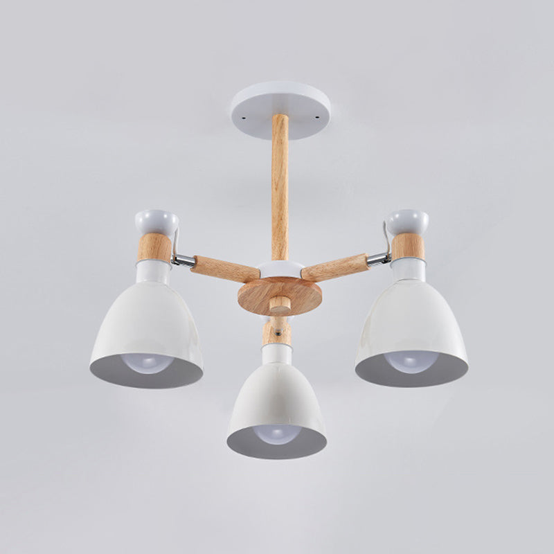 Macaron Style Bell Chandelier Lighting Metal Bedroom Hanging Light avec une tige en bois