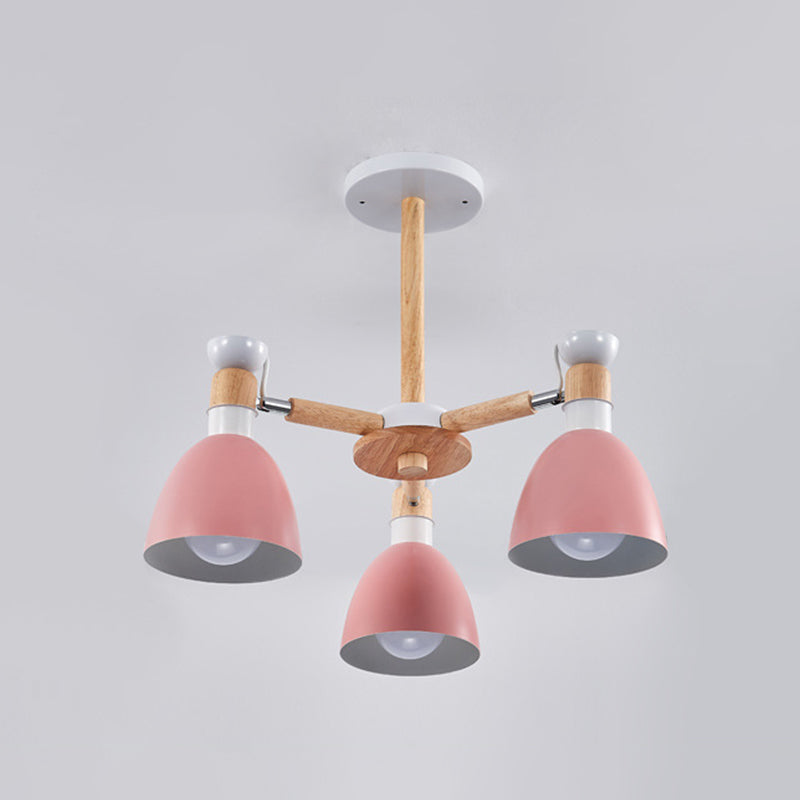 Macaron Style Bell Chandelier Lighting Metal Bedroom Hanging Light avec une tige en bois