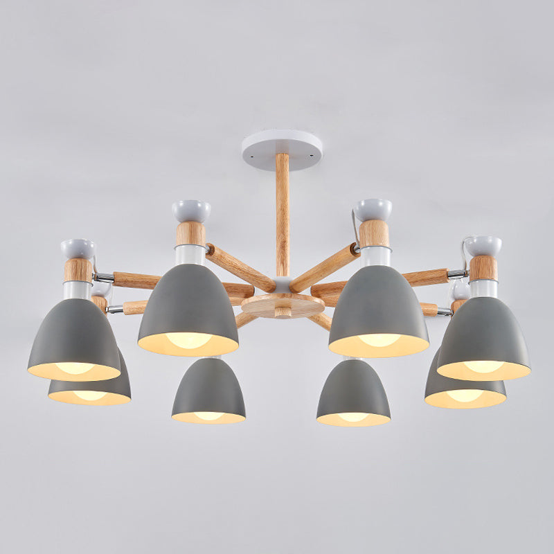 Macaron Style Bell Chandelier Lighting Metal Bedroom Hanging Light avec une tige en bois