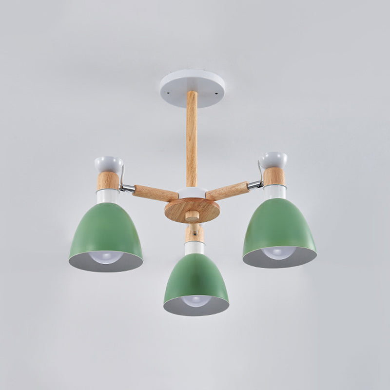 Macaron Style Bell Chandelier Lighting Metal Bedroom Hanging Light avec une tige en bois