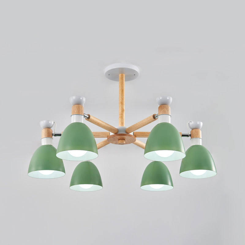 Macaron Style Bell Chandelier Lighting Metal Bedroom Hanging Light avec une tige en bois