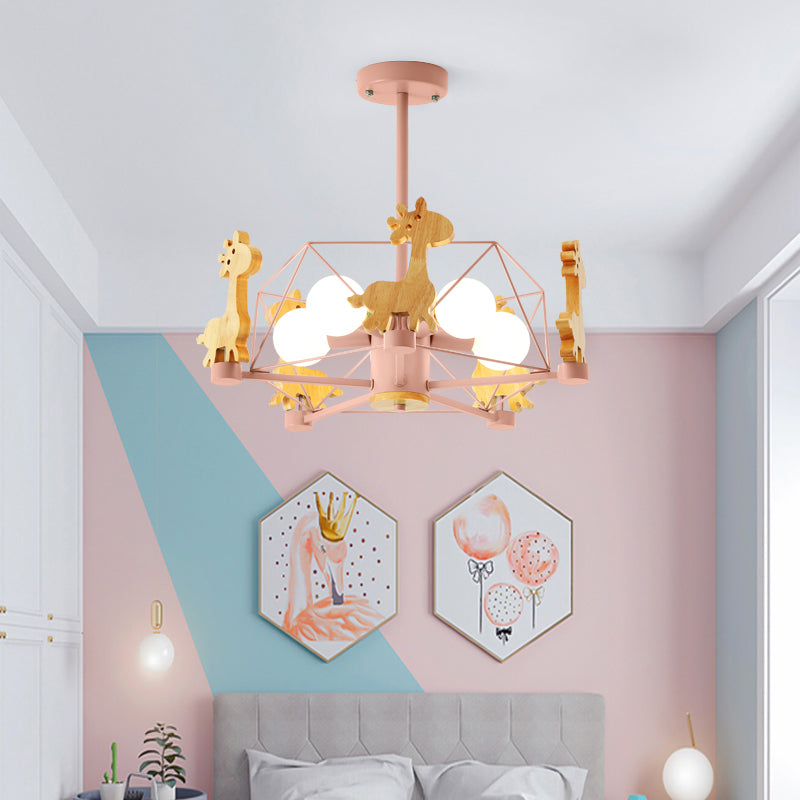 Giraffa lampadario cartone animato asilo in legno a soffitto appeso con gabbia